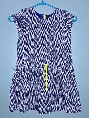 *Back To School* Blue & White Patterned Short Sleeve Dress Girls 7